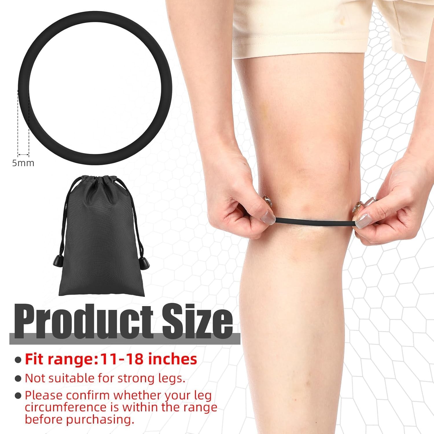 Adjustable Patella Knee Support Band – Lightweight Silicone Brace, Black, Size M