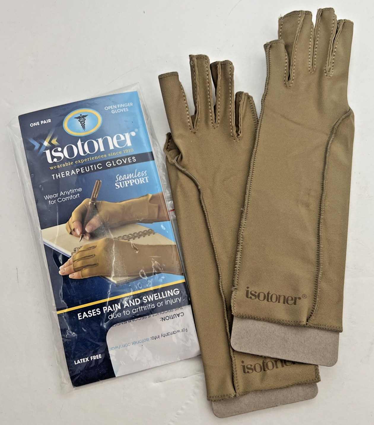 isotoner Gloves Arthritis Pain Compression Therapeutic Small Women Camel Color