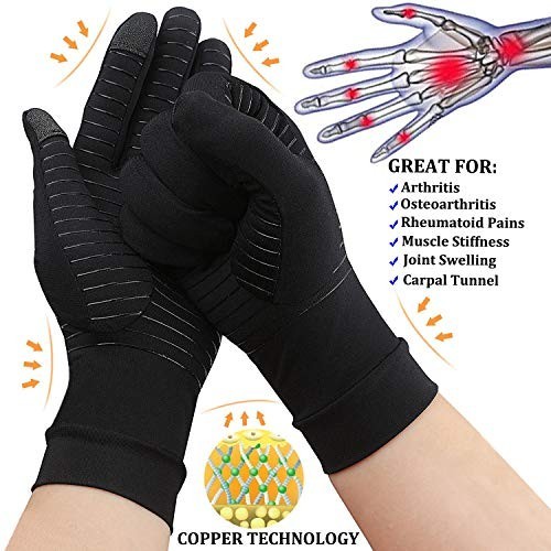 2 Pairs Copper Compression Gloves for Arthritis Pain Relief & Support – Medium