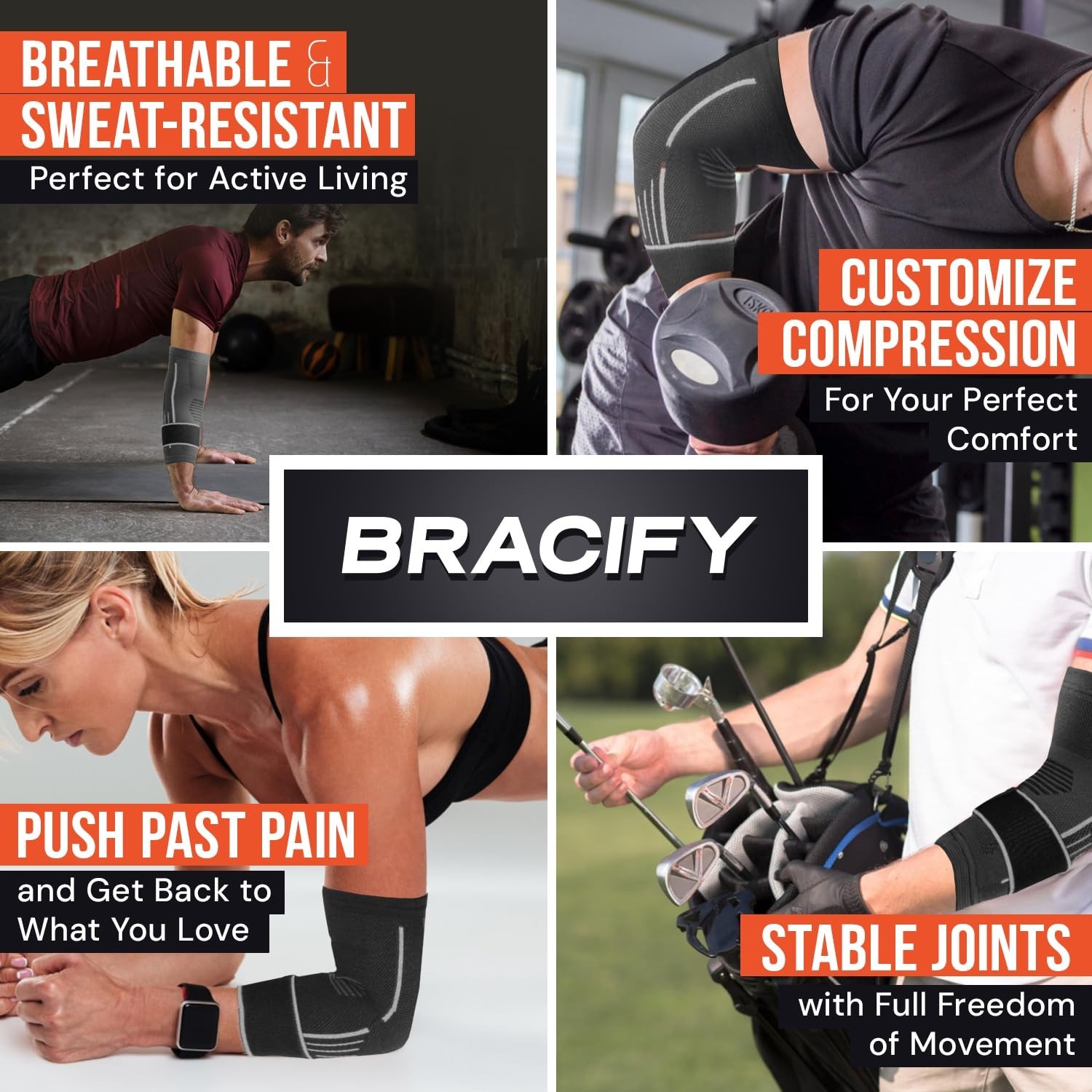 BRACIFY Elbow Brace Compression Sleeve Tennis Elbow Gray Large
