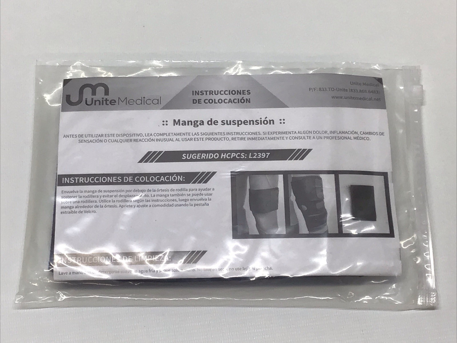 Orthopedic Knee Brace Support Unite Medical Suspension Sleeve L2397 NEW