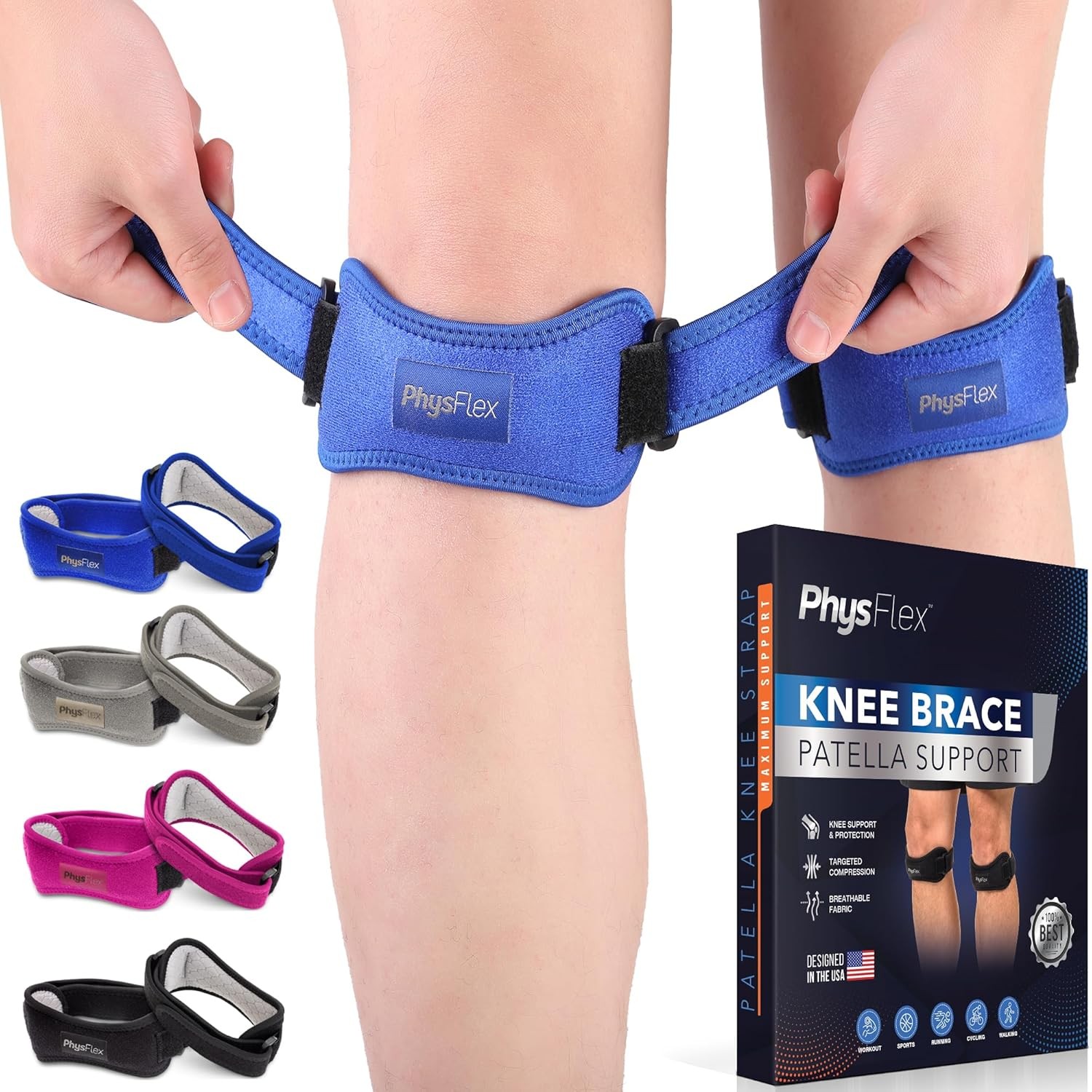 2 Pack Knee Brace Patella Support Strap Adjustable Pain Relief Running Gym