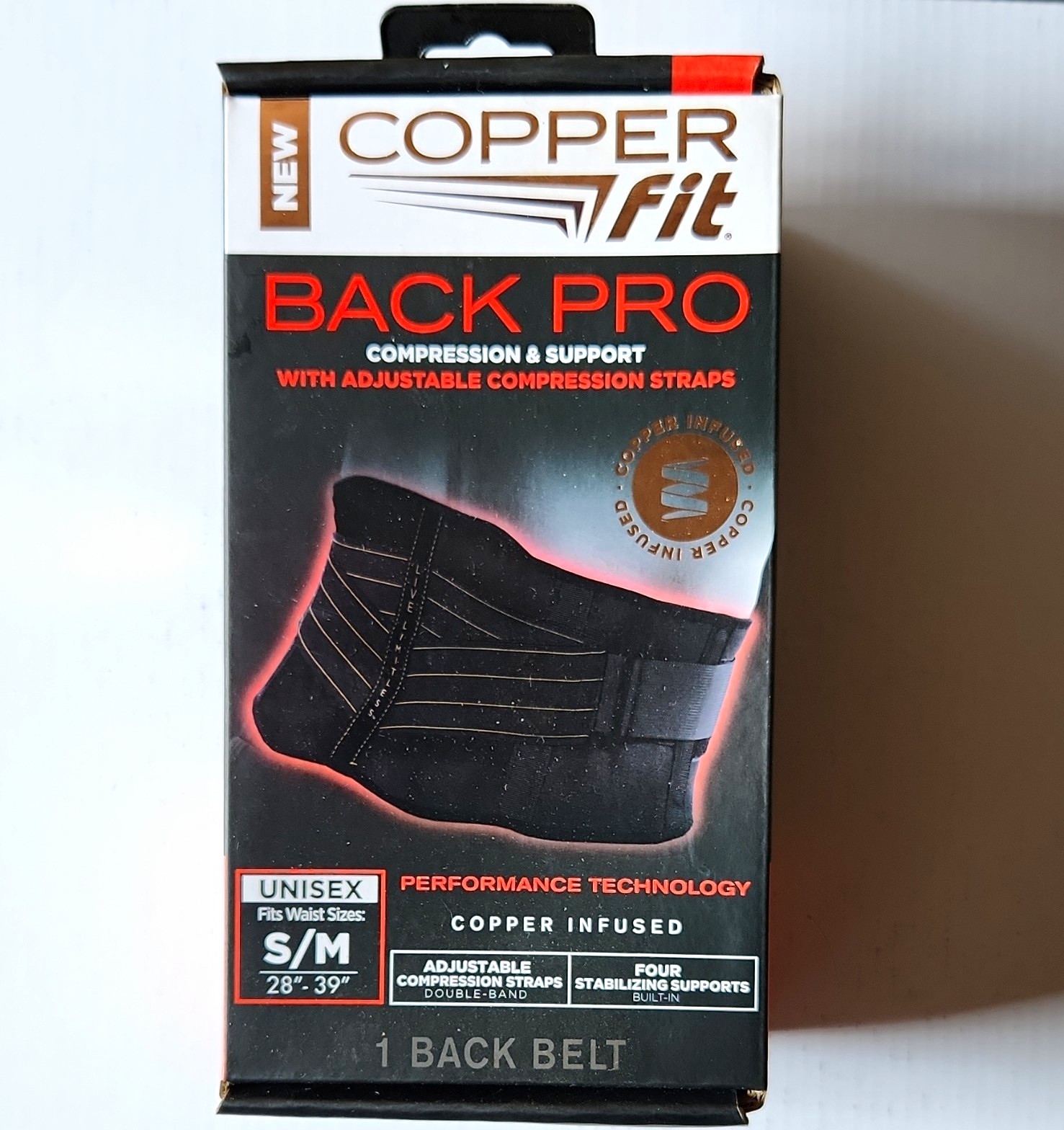 Copper Fit Back Pro Back Brace Copper Infused Adjustable Straps S/M 28-39″
