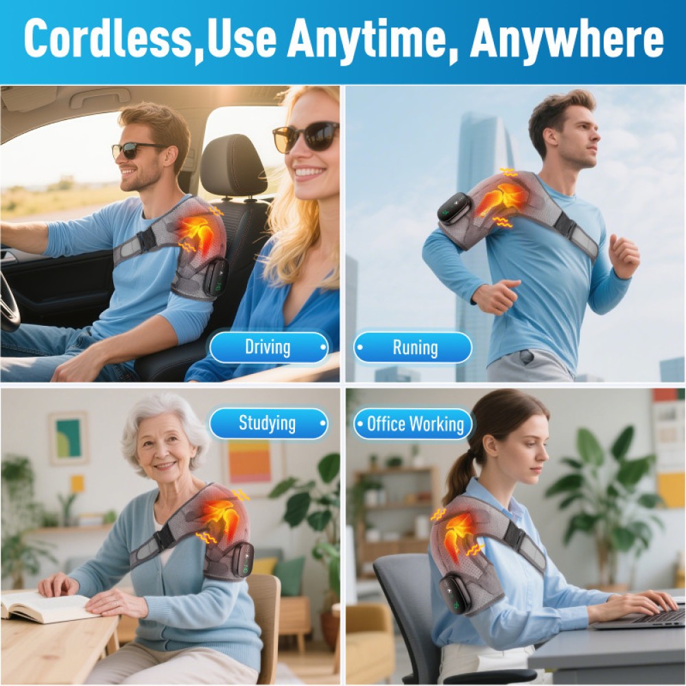 Electric Heated Vibration Shoulder Massager Brace Rotator Cuff Joint Pain Relief