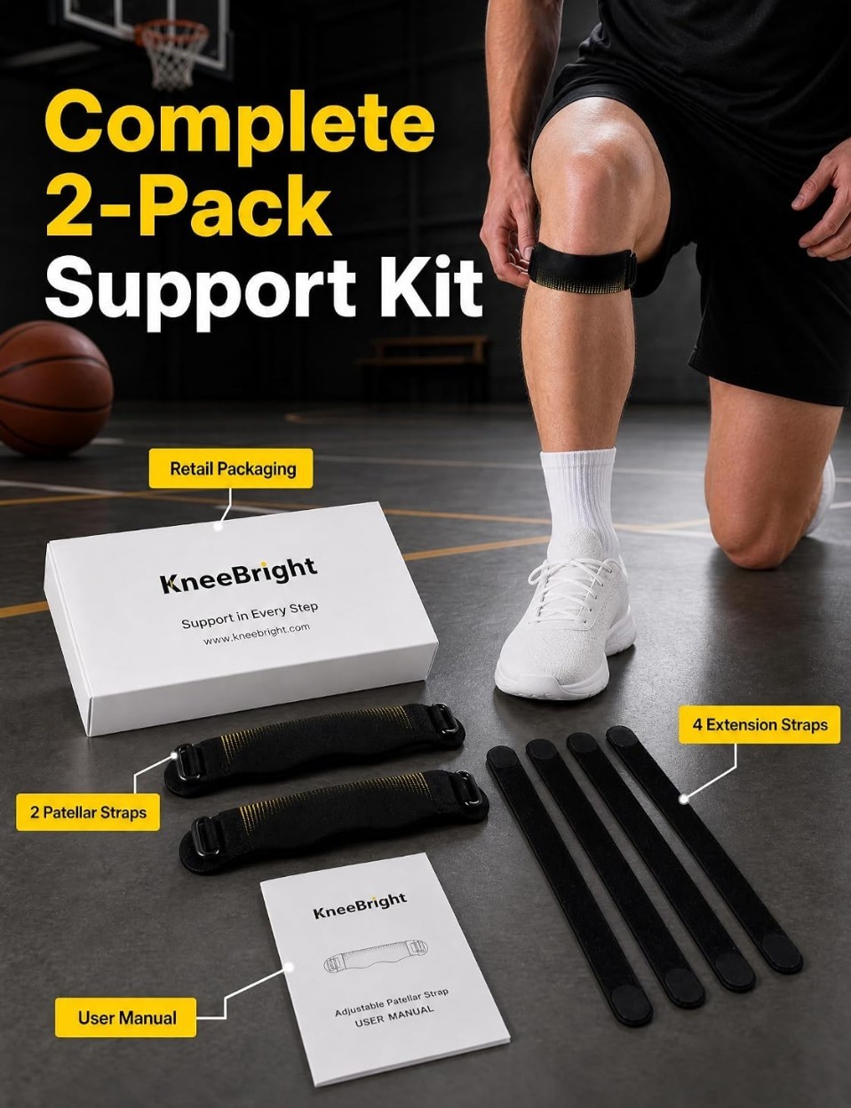 2 Pc.Patellar Tendon Support Strap, Silicone Knee Band Flexible Patella Knee*NEW
