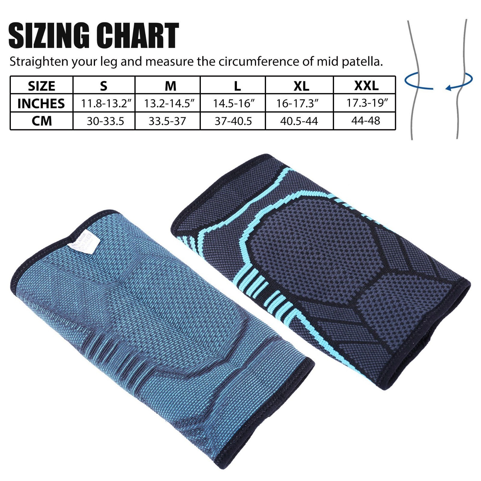 2x Knee Sleeve Compression Brace Support For Sport Joint Arthritis Pain Relief