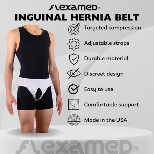 Hernia Truss Belt Medium White Adjustable Inguinal Support Pad Removable