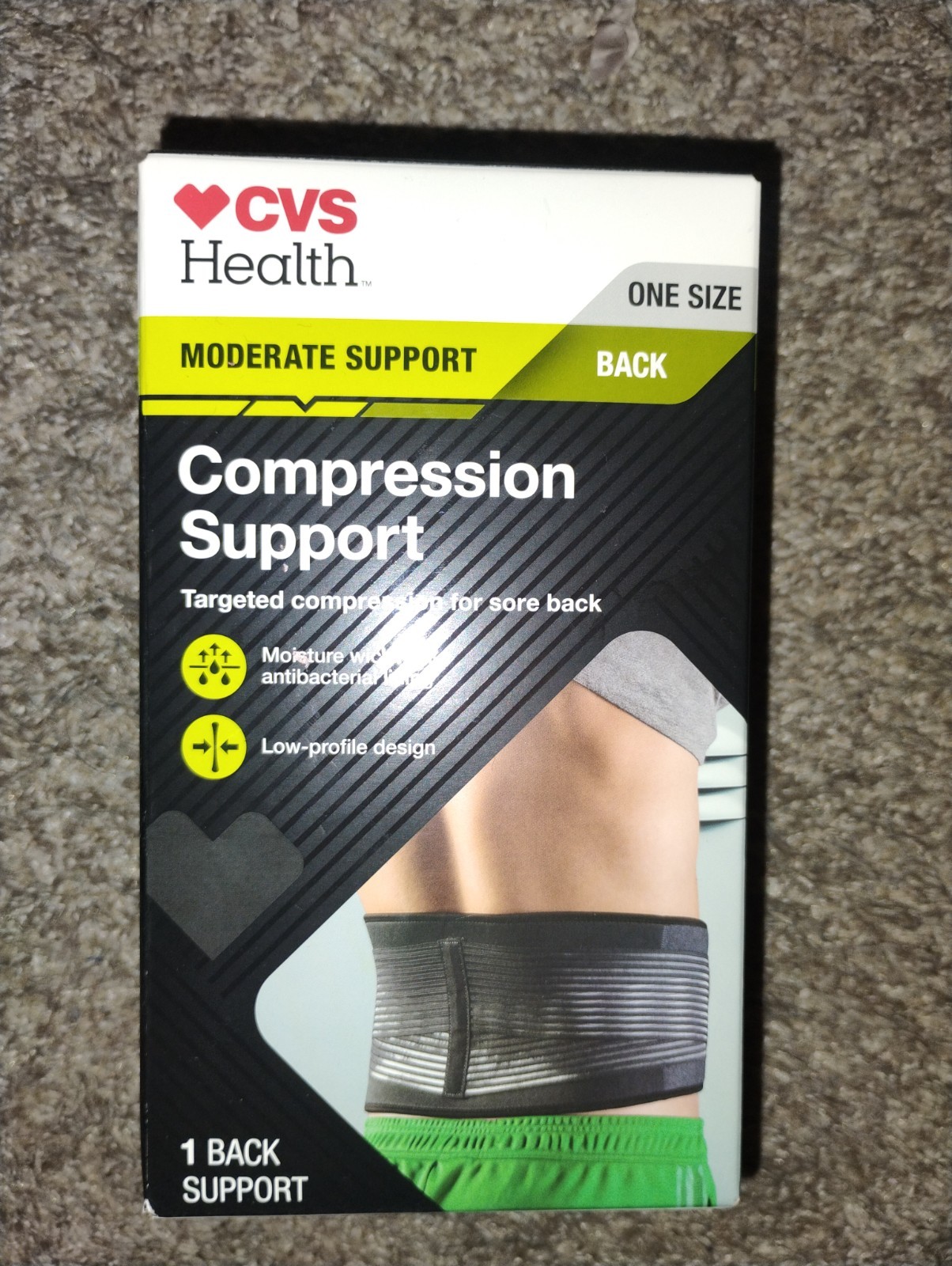 CVS Health Moderate Back Compression Support Brace Low-Profile, One Size Black