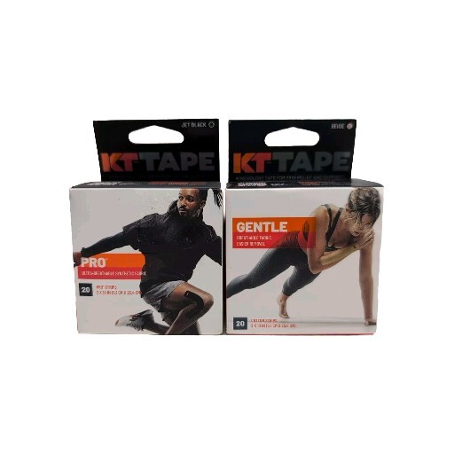 2 Rolls of KT Tape Pro + Gentle Extreme – 20 Strips Each, Black & Stealth Beige