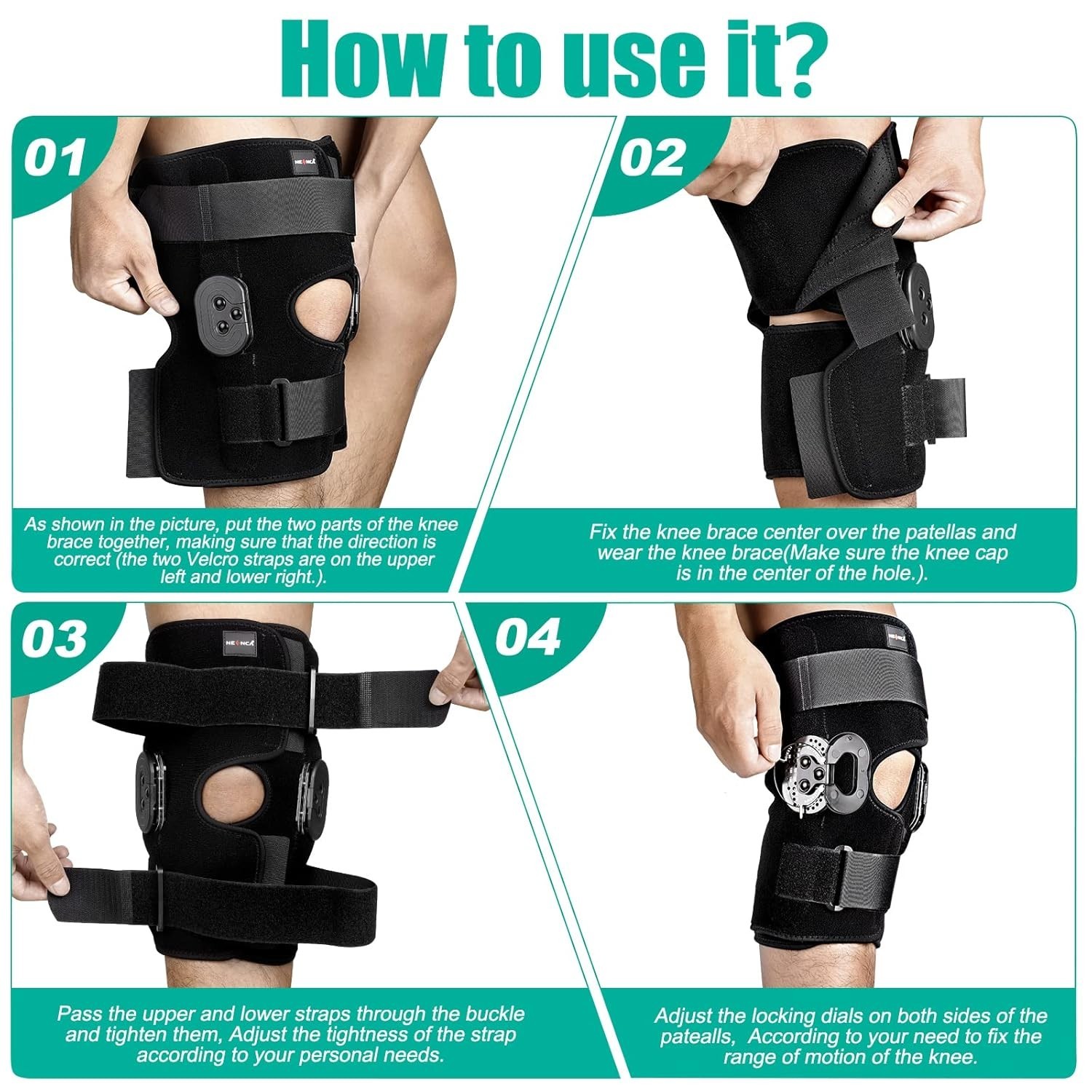 Hinged Knee Brace, Knee Immobilizer with Locking Dials, Medical ROM Knee Brace