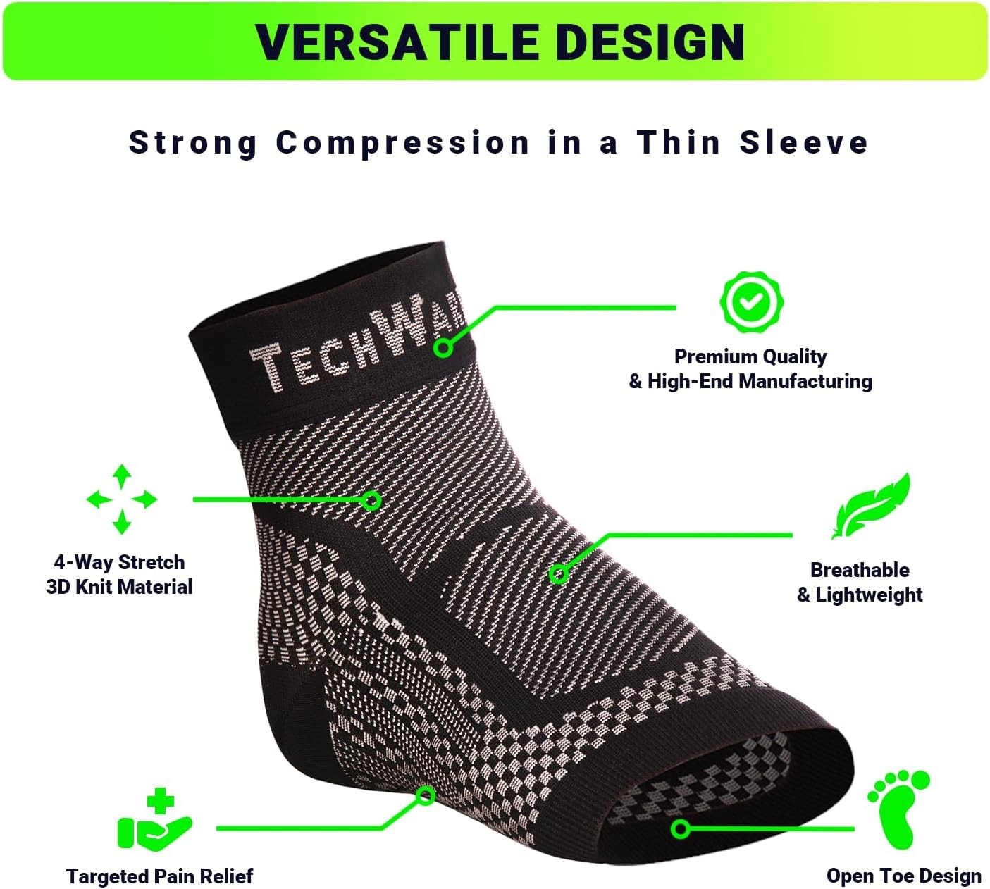 TechWare Pro Ankle Brace Compression Sleeve – L/XL – Black/Grey