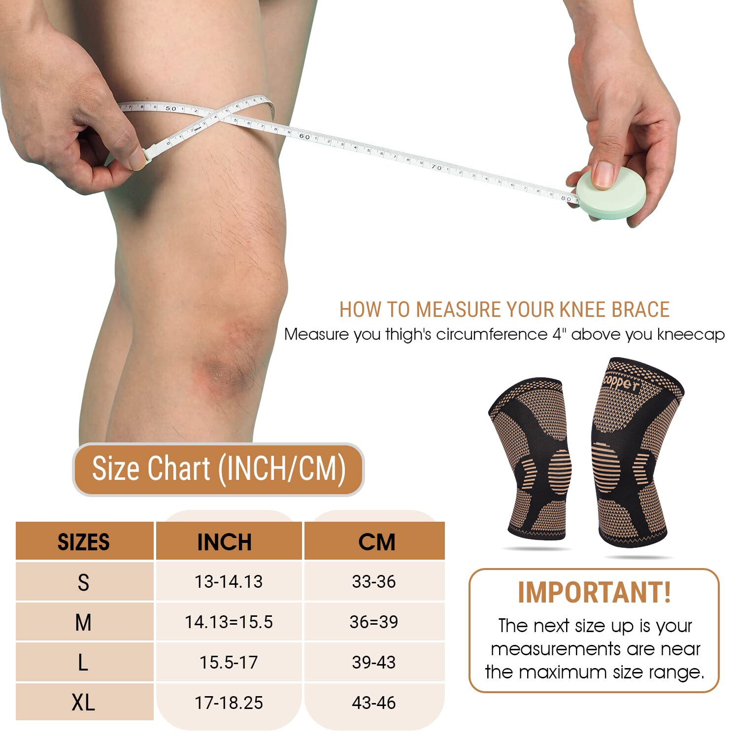 Copper Knee Brace Knee Support Compression Sleeve for Meniscus Tear Pain Relief
