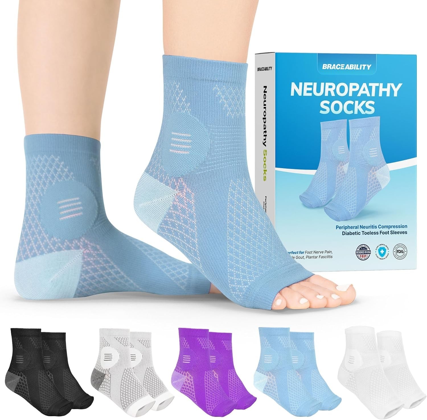 Neuropathy Socks – Peripheral Neuritis Compression Diabetic Toeless Foot Slee…
