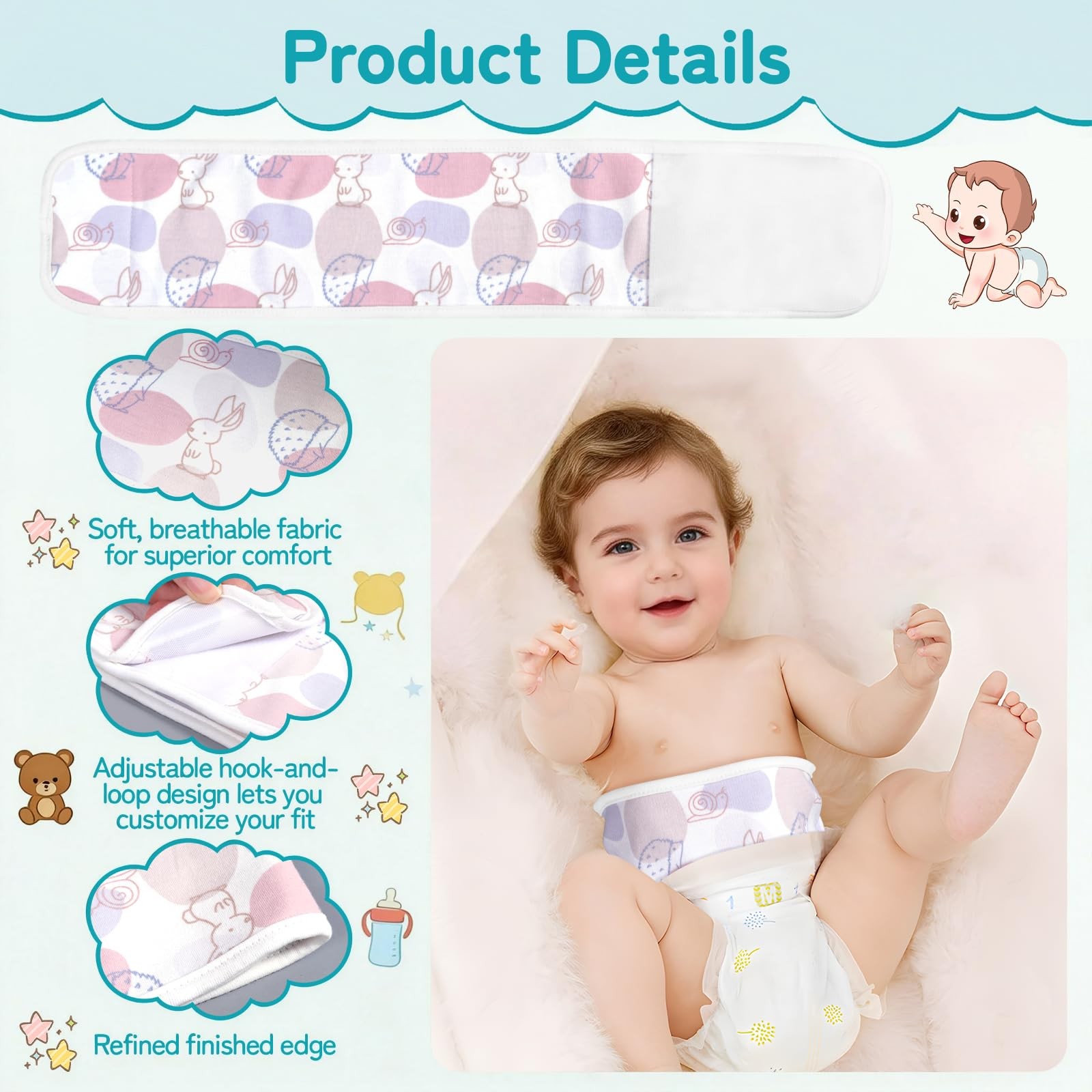 4pcs Newborn Infant Belly Wrap Comfort Pure Cotton Umbilical Cord Cover Band,…