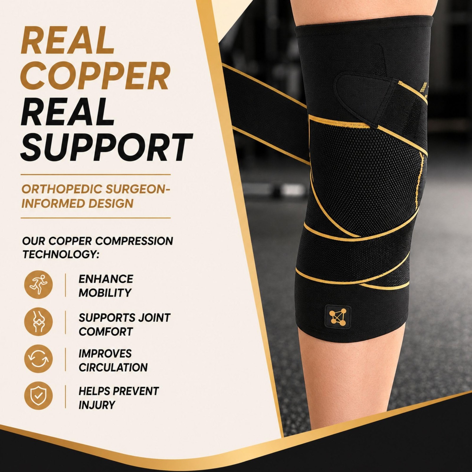 Copperjoint Knee Sleeve Straps For Women Men Adjustable Targeted Knee Support