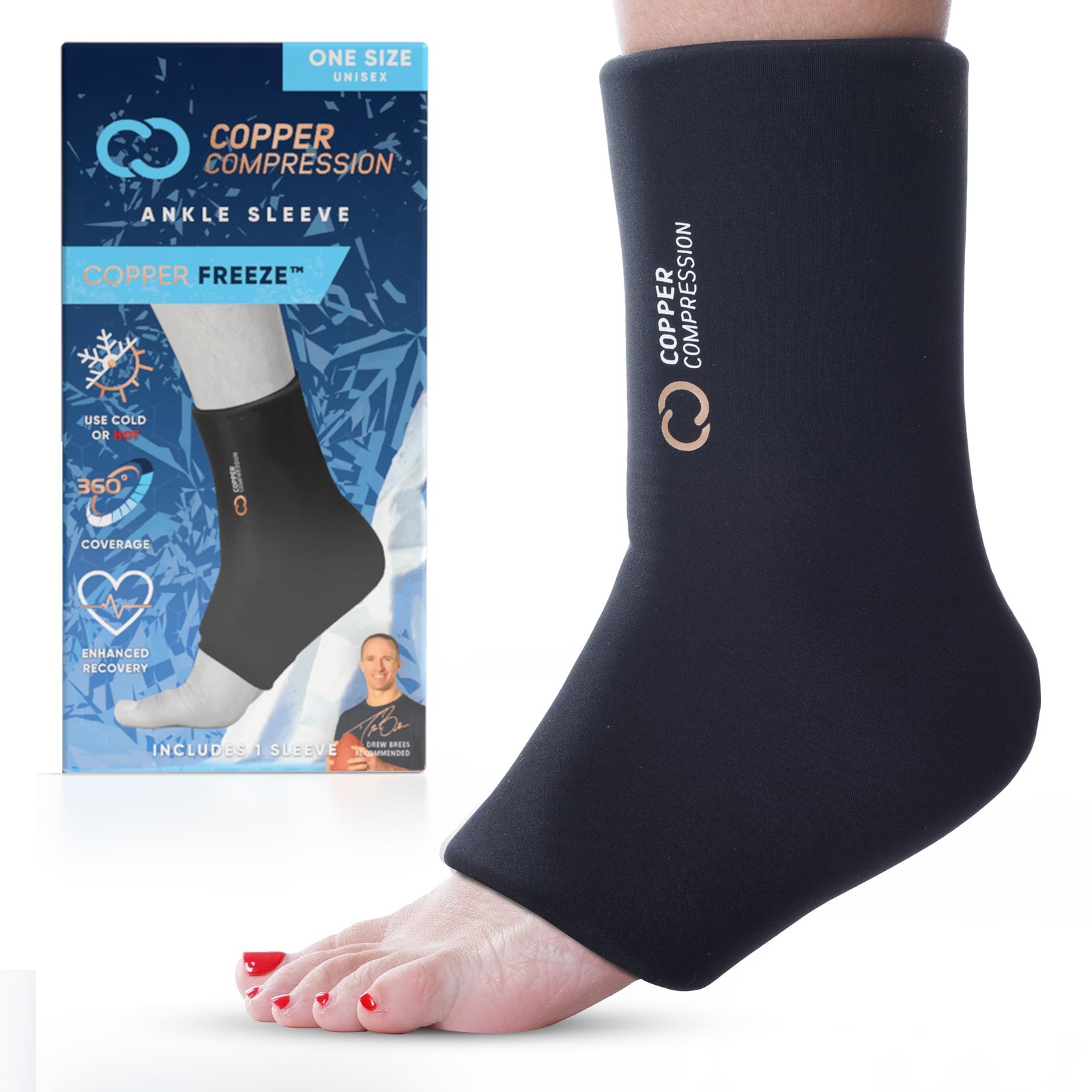 Copper Compression CopperFreeze Ankle Sleeve – Hot & Cold Therapy One Size