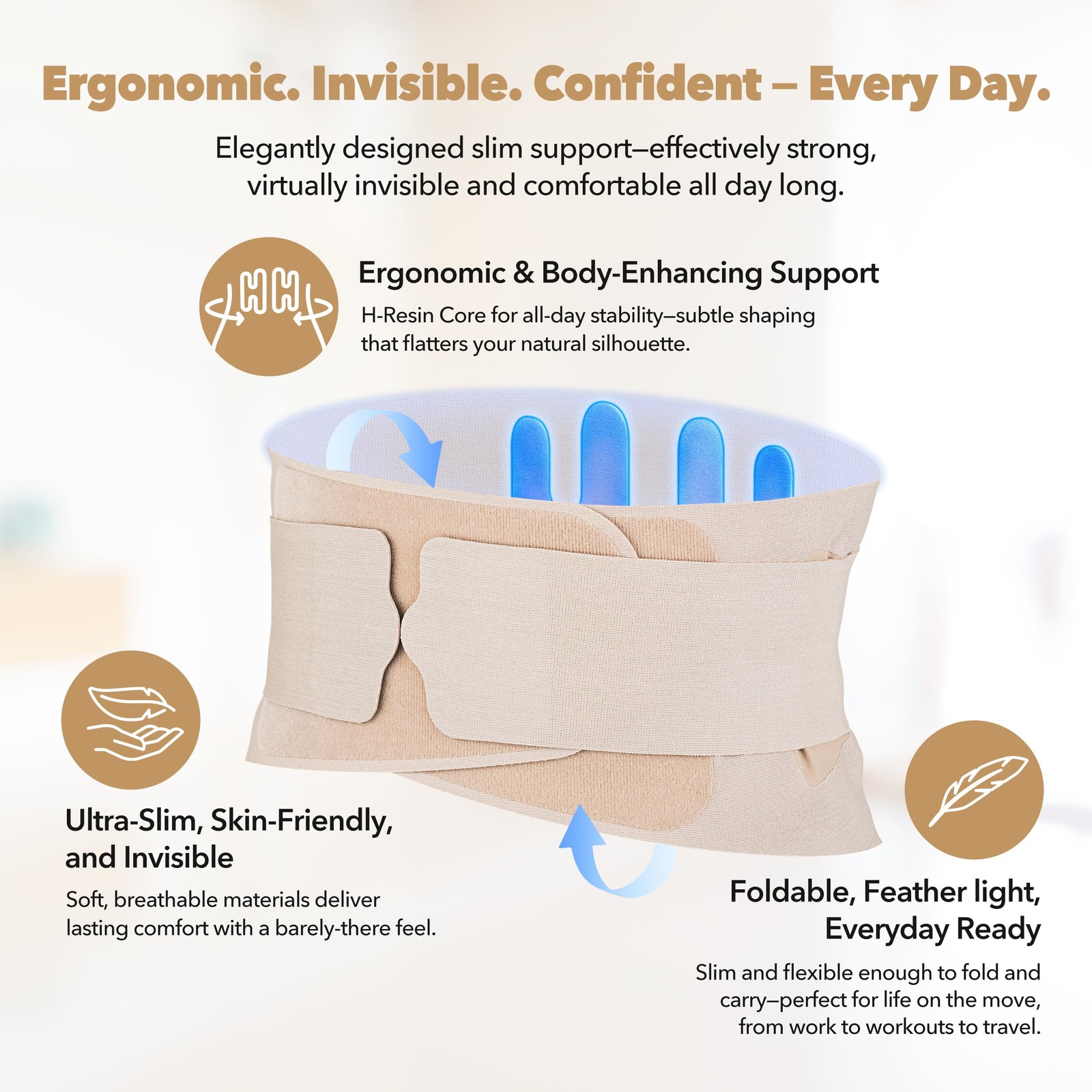Slim Fit Lower Back Brace – Ultra-Thin Ergonomic H-Shaped Resin Support Seaml…
