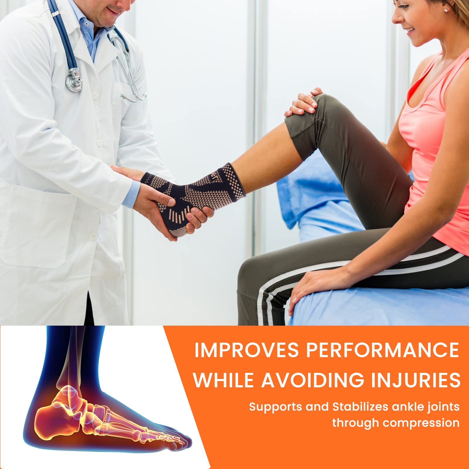 Copper Ankle Brace Support Compression Sleeve Socks Foot Fasciitis Pain Relief