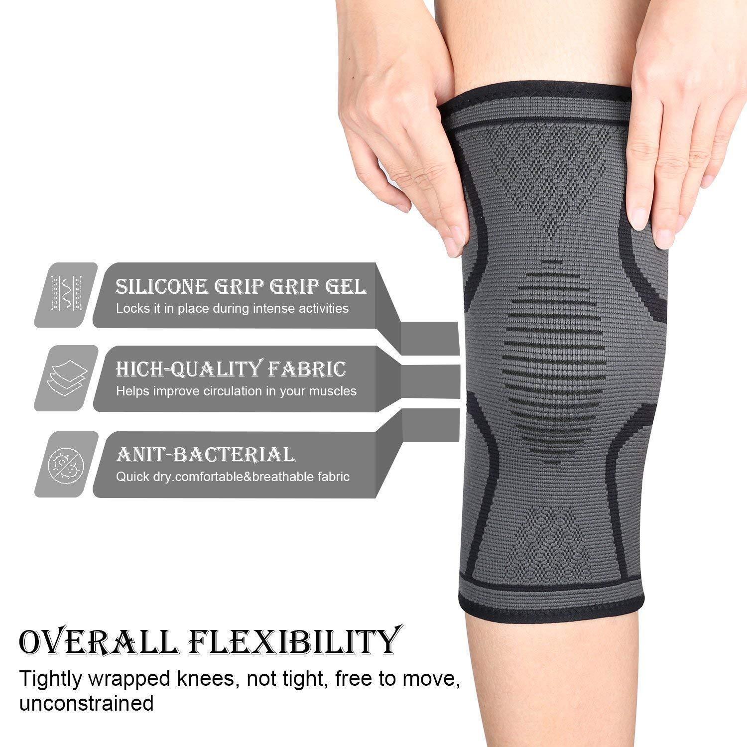 2PCS Knee Sleeve Compression Brace Support Sport Gym Joint Pain Arthritis Relief