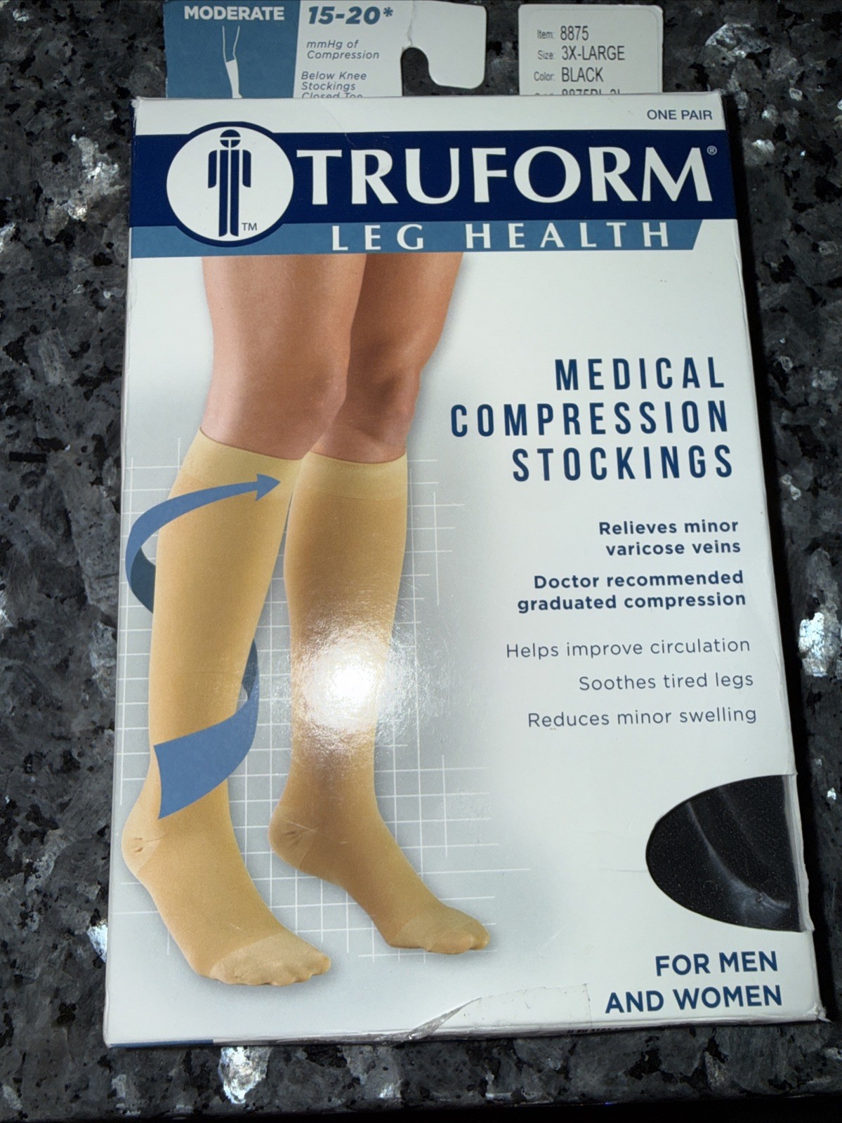 Truform Leg Health Support Stockings🧦15-20 Compression Black KneeHigh 8875BL-3L