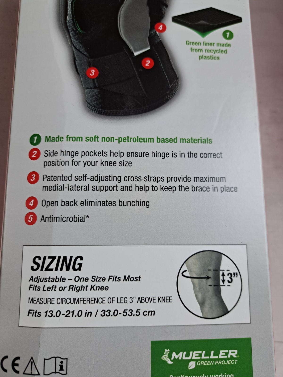 MUELLER Sports Medicine Green Self-Adjusting Hinged Knee Brace Black, One Size