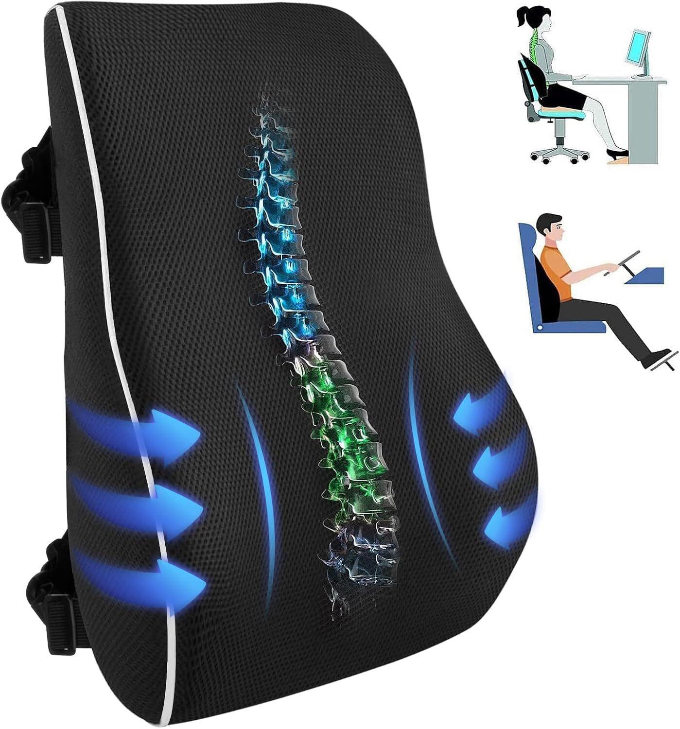 Memory Foam Lumbar Support Cushion for Home Office Car Seat Back Chair Pillow US