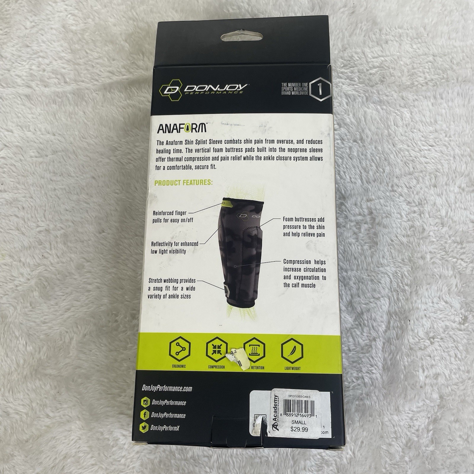 DonJoy Performance Anaform Neoprene Compression Sleeve Shin Splint Relief Small