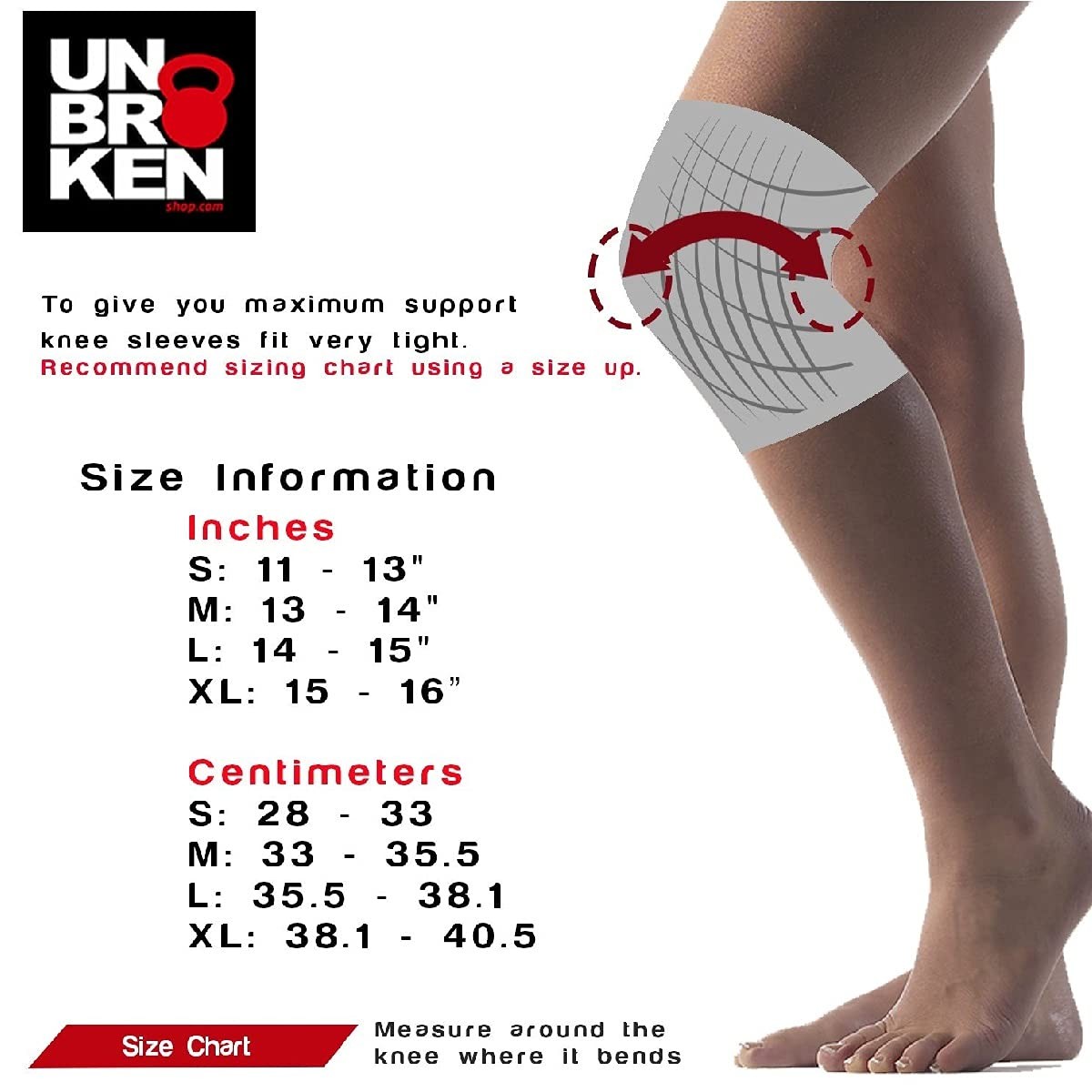 Unbrokenshop.com Reversible 7mm Knee Sleeve for Weightlifting, Medium, Black