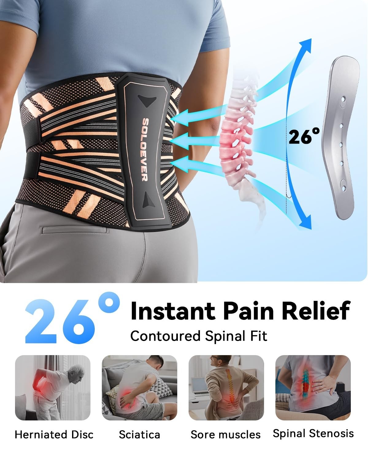 Ultra Breathable Back Brace for Lower Back Pain Relief,Medical Grade & Copper…