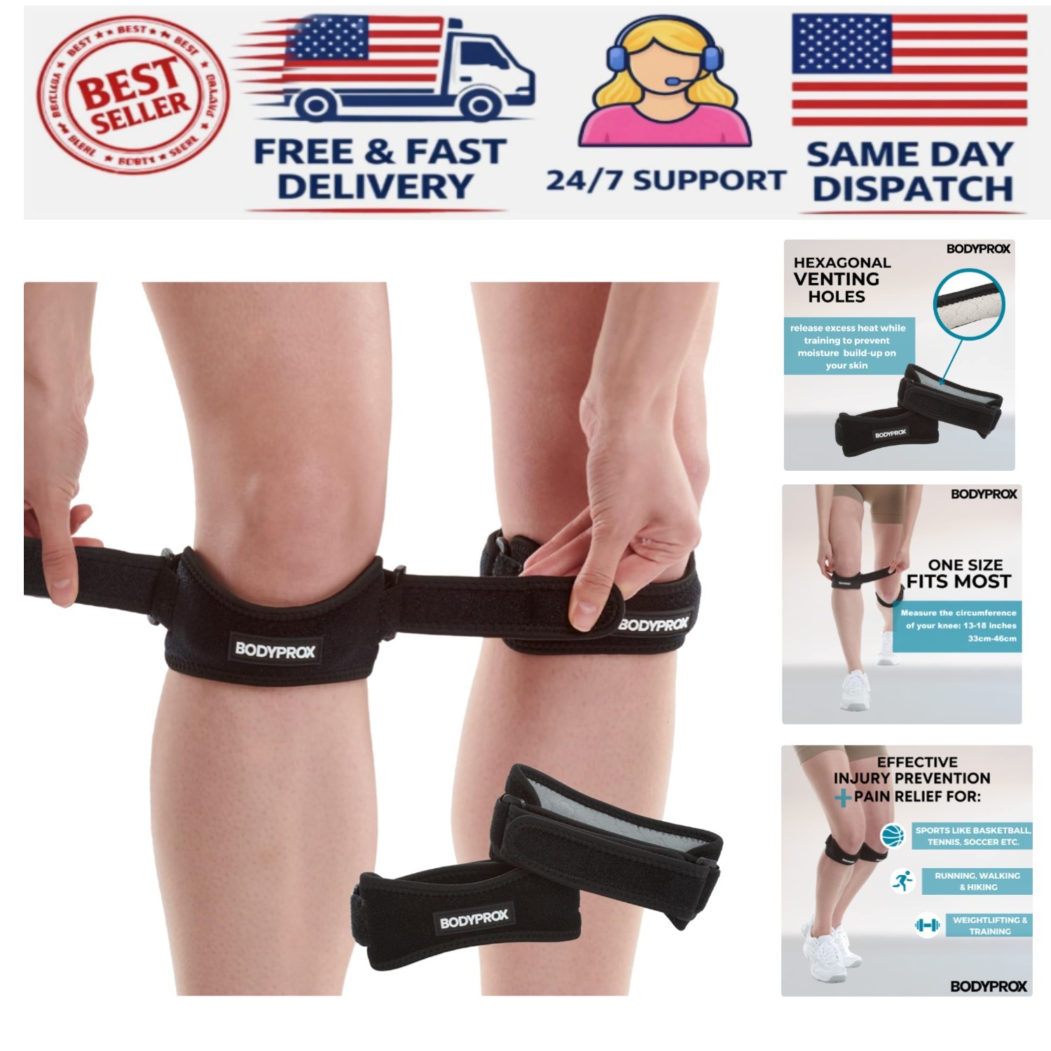 Comfort Adjustable 2 Pack Knee Strap – Ideal for Sports & Active Lifestyle