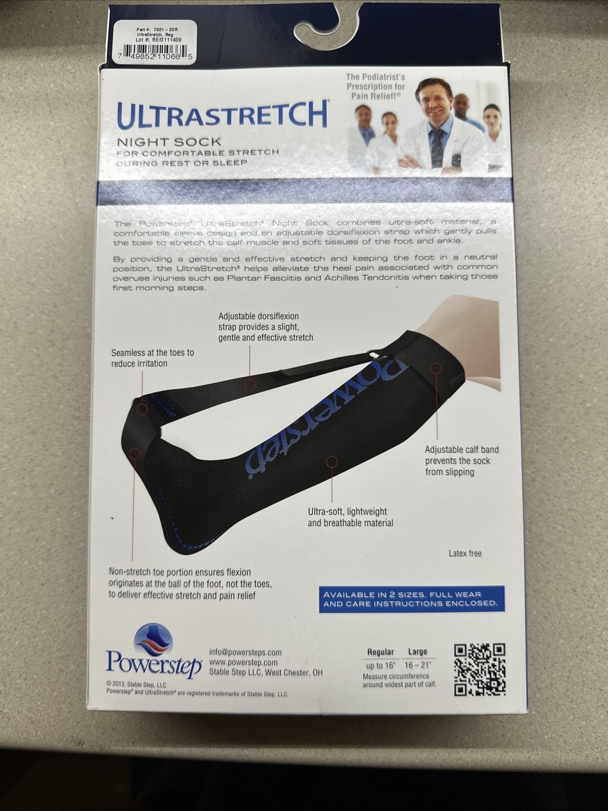 Powerstep Ultrastretch Night Sock (Up to 16” Calf Size)