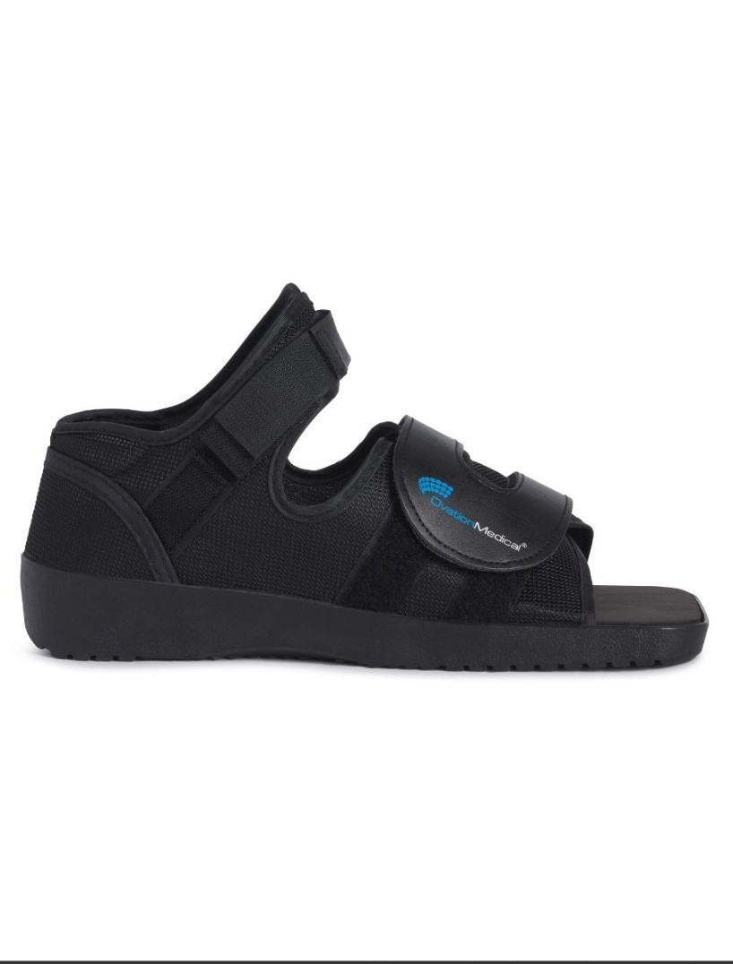 OvationMedical Square Toe Mesh Top Post-Op Shoe High Ankle Strap L Black 733-007