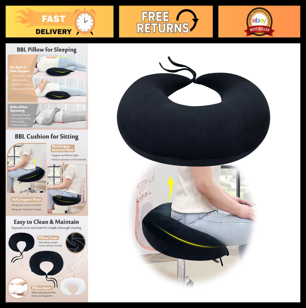 BBL Pillow for Post Surgery Recovery, Brazilian Butt Lift Cushion, Hip Support S