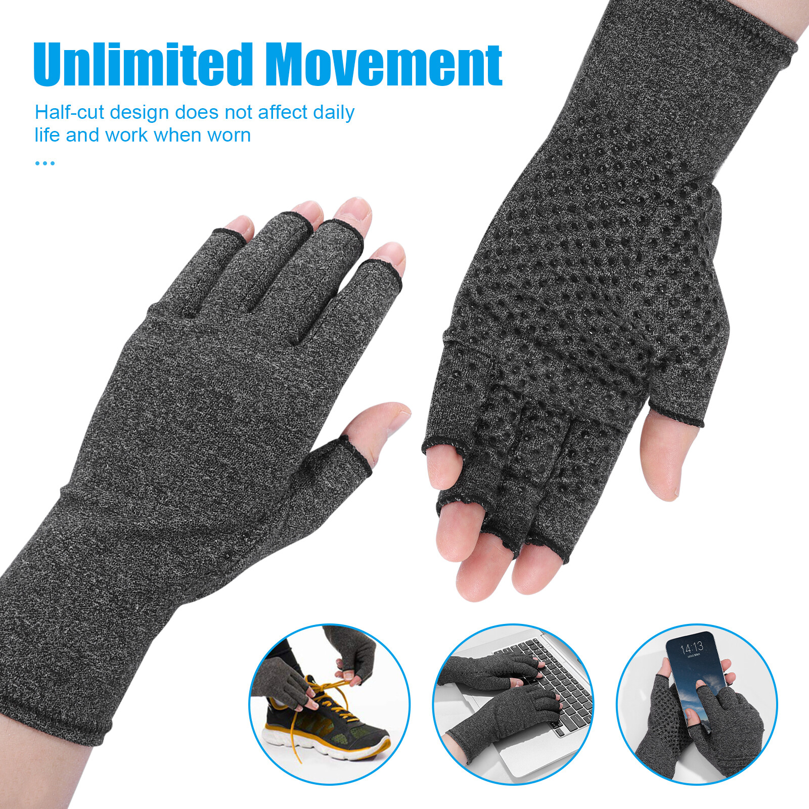 2 Pairs Compression Gloves Arthritis Pain Relief Hand Support Brace half finger