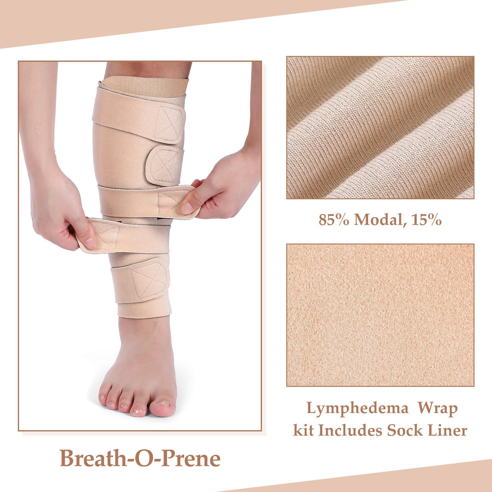 3 Pairs Lymphedema Compression Leg Wraps Adjustable Lower Leg Cover up Medica…