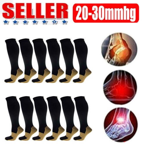 6 Pairs Copper Compression Socks 20-30mmHg Graduated Support Mens Womens S-XXL