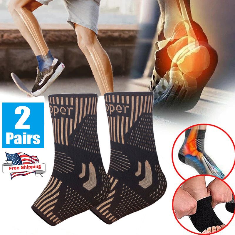 2Pair Copper Ankle Brace Copper Infused Ankle Support Compression Sleeve Plantar