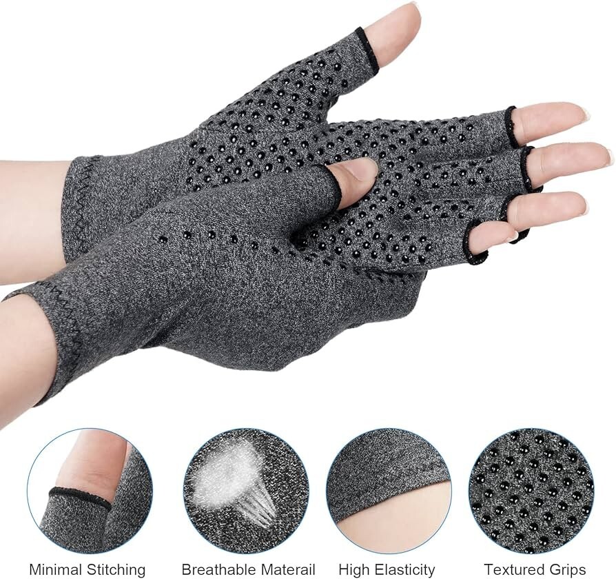 Anti Arthritis Fingerless Copper Compression Gloves Hand Support Pain Relief UK