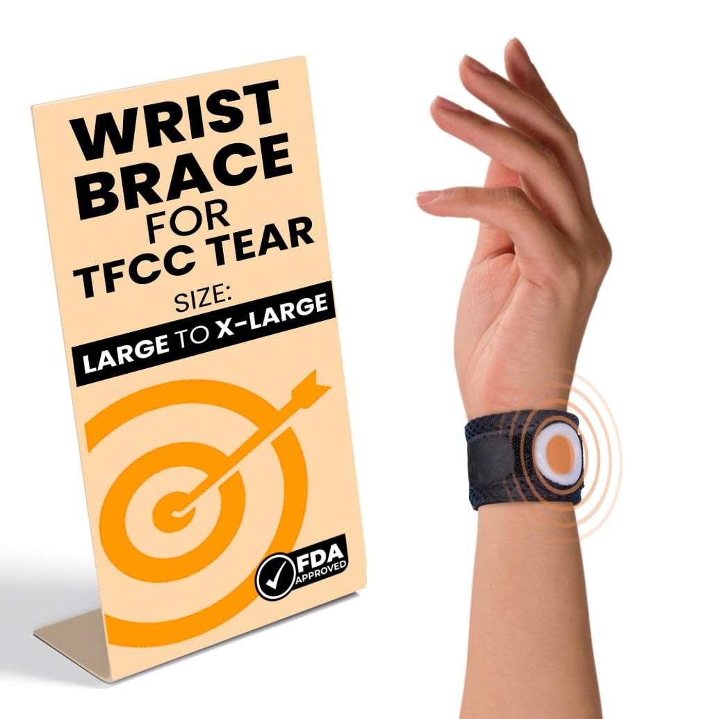 BULLSEYE TFCC Tear Wrist Brace – Adjustable Band with L/XL, Black