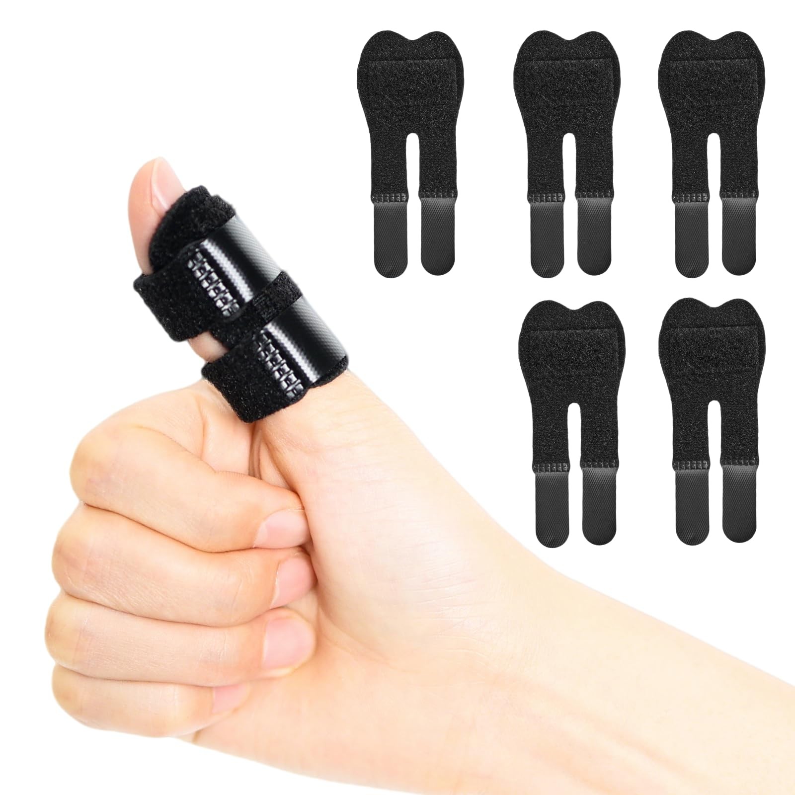 JKcare 5 PCS Trigger Thumb Splints, Finger Knuckle One Size Fits Most, Black