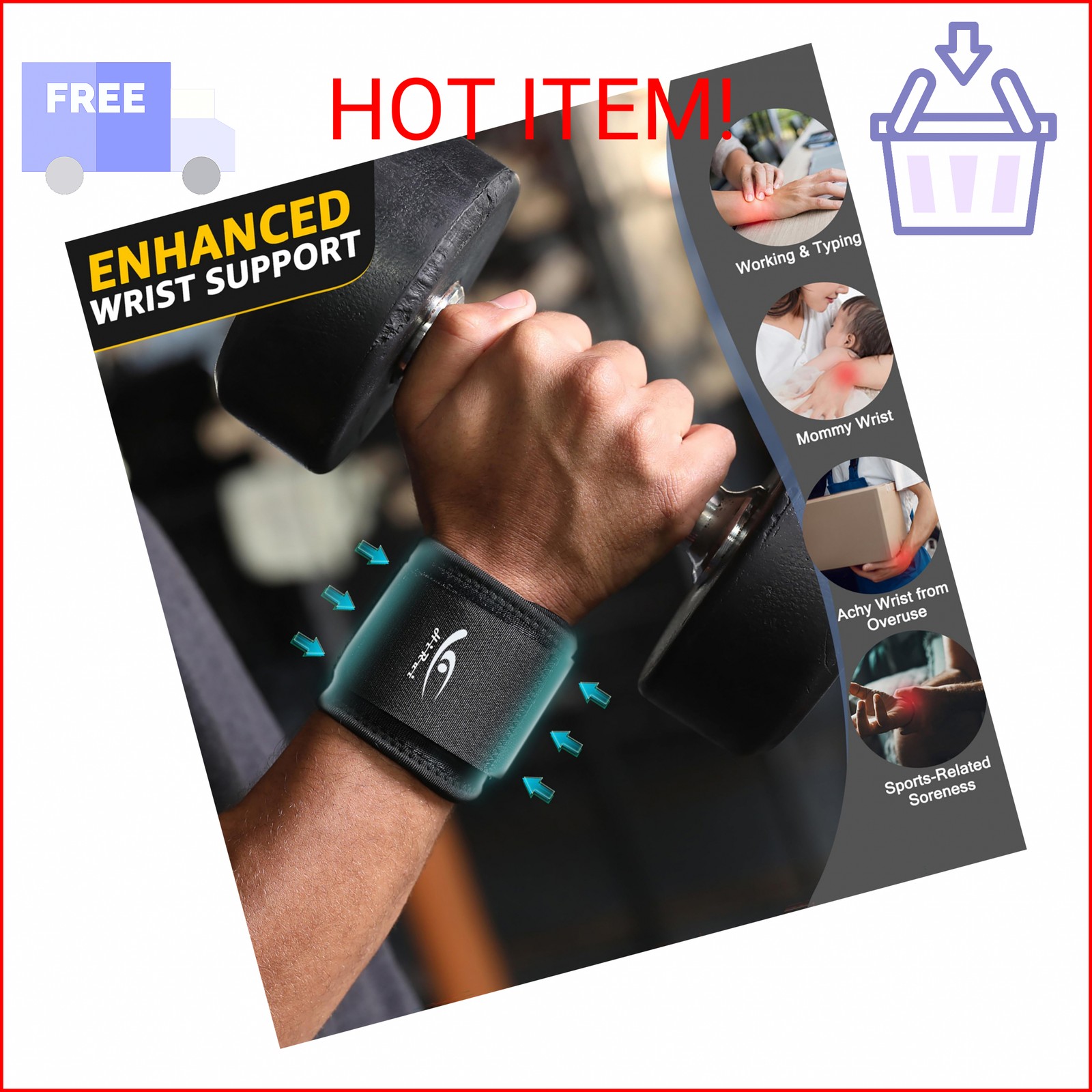 HiRui Wrist Compression Strap Wrist Brace Wrist Wraps for Fitness, Weight Liftin