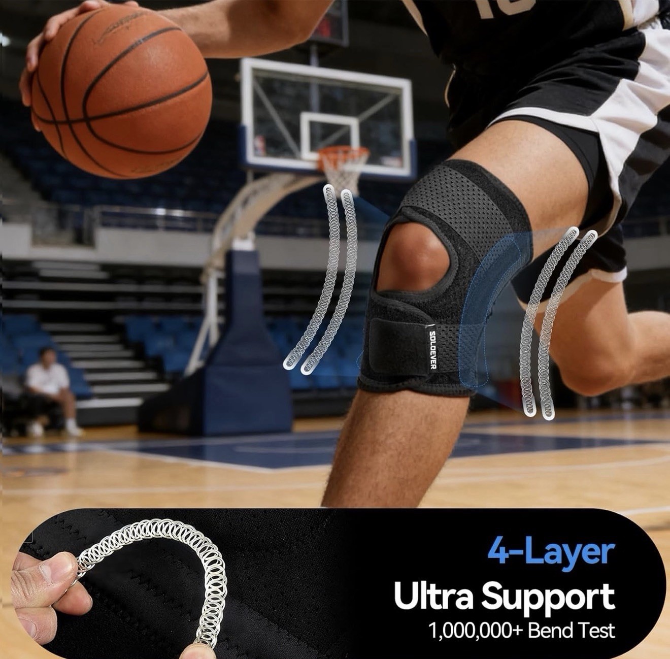 SOLOEVER Knee Brace XL Black Adjustable Compression Stabilization Support