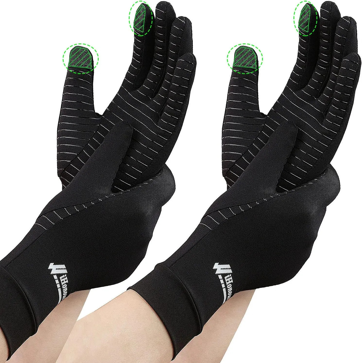 2 Pairs Copper Infused Full Finger Compression Gloves Arthritis Pain Relief M…