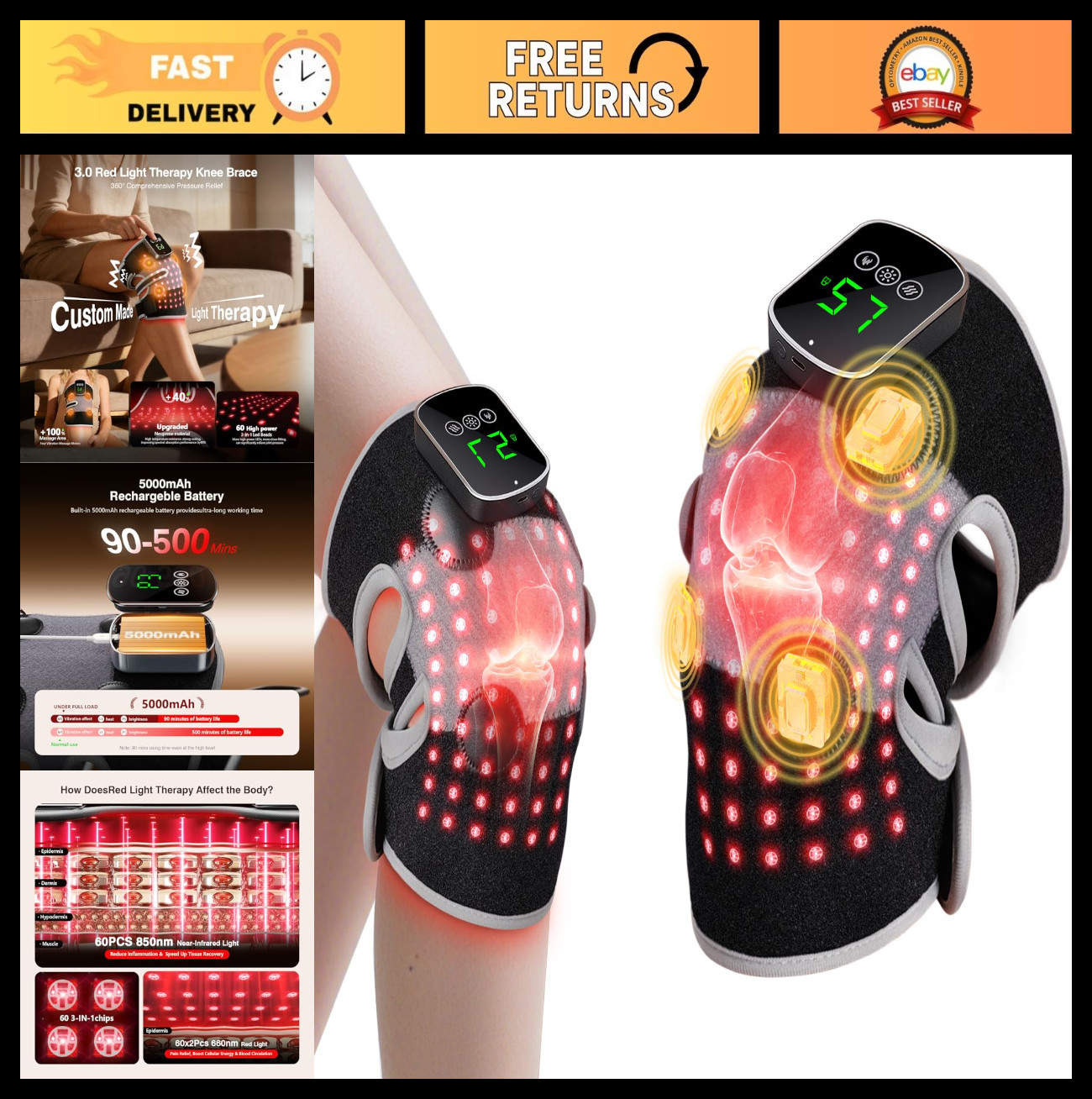 3-in-1 Infrared Light Therapy Knee Brace with Vibration Massage & Heat Relief