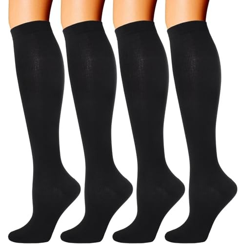 4 Pairs Compression Socks for Men and Women 20-30mmhg knee Large-X-Large Black