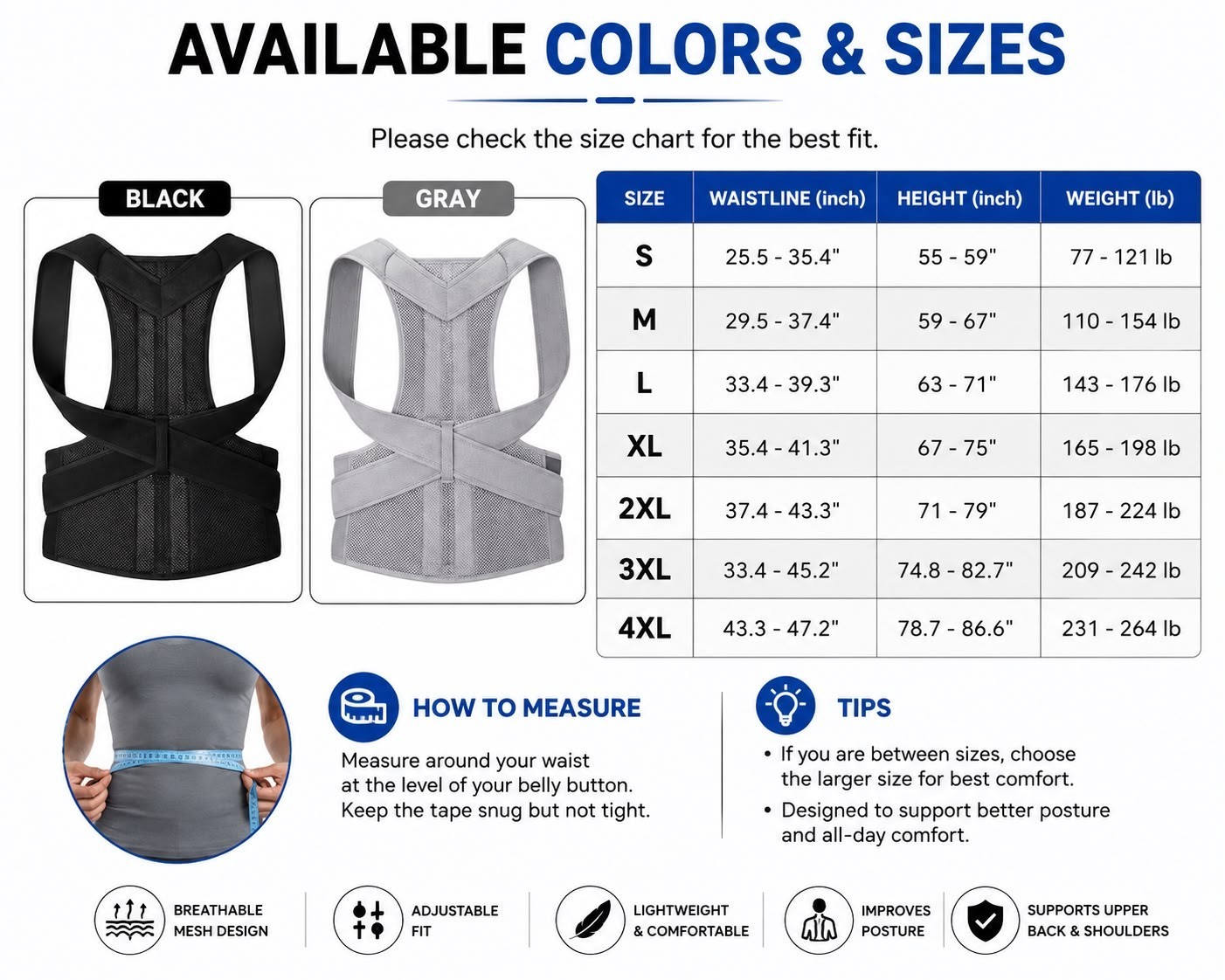 Adjustable Upper Back Posture Corrector Brace Support Belt for Men Women