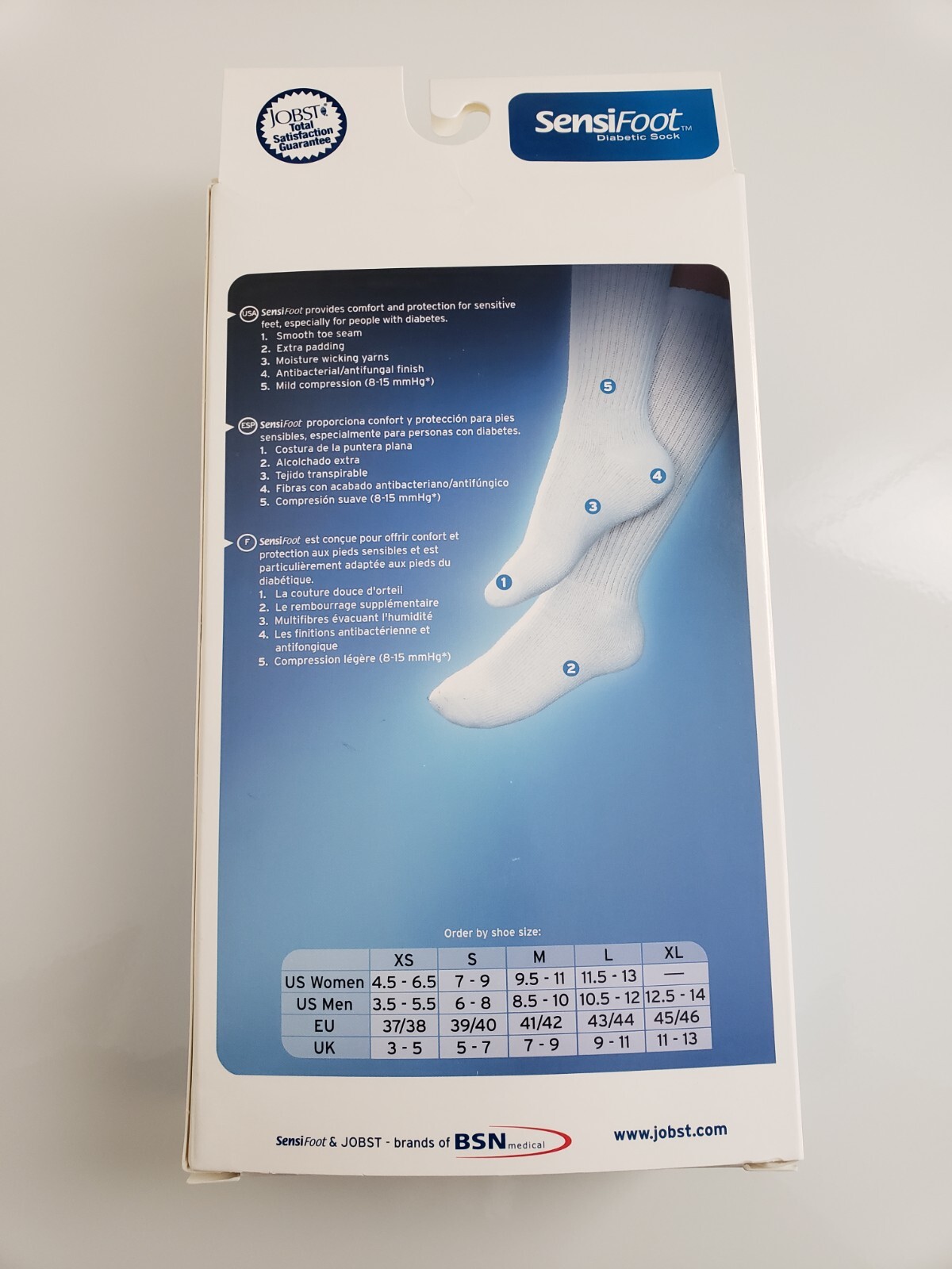 Jobst SensiFoot Diabetic Sock Mild Compression KNEE Style LARGE / WHITE – 1 Pair