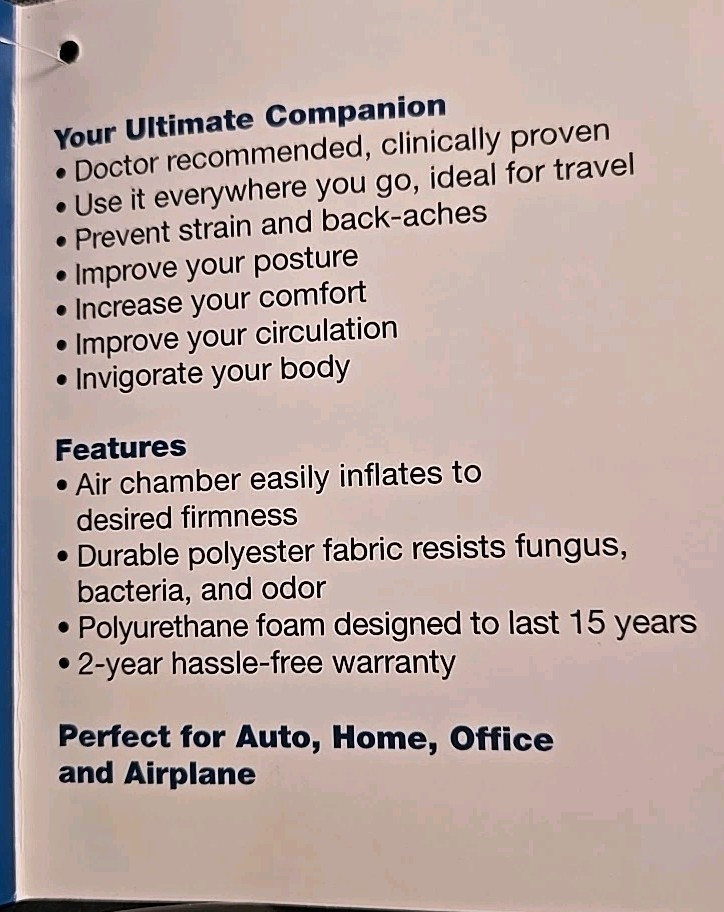 Thumper Companion, Neck And Back Support With Adjustable Air Pump