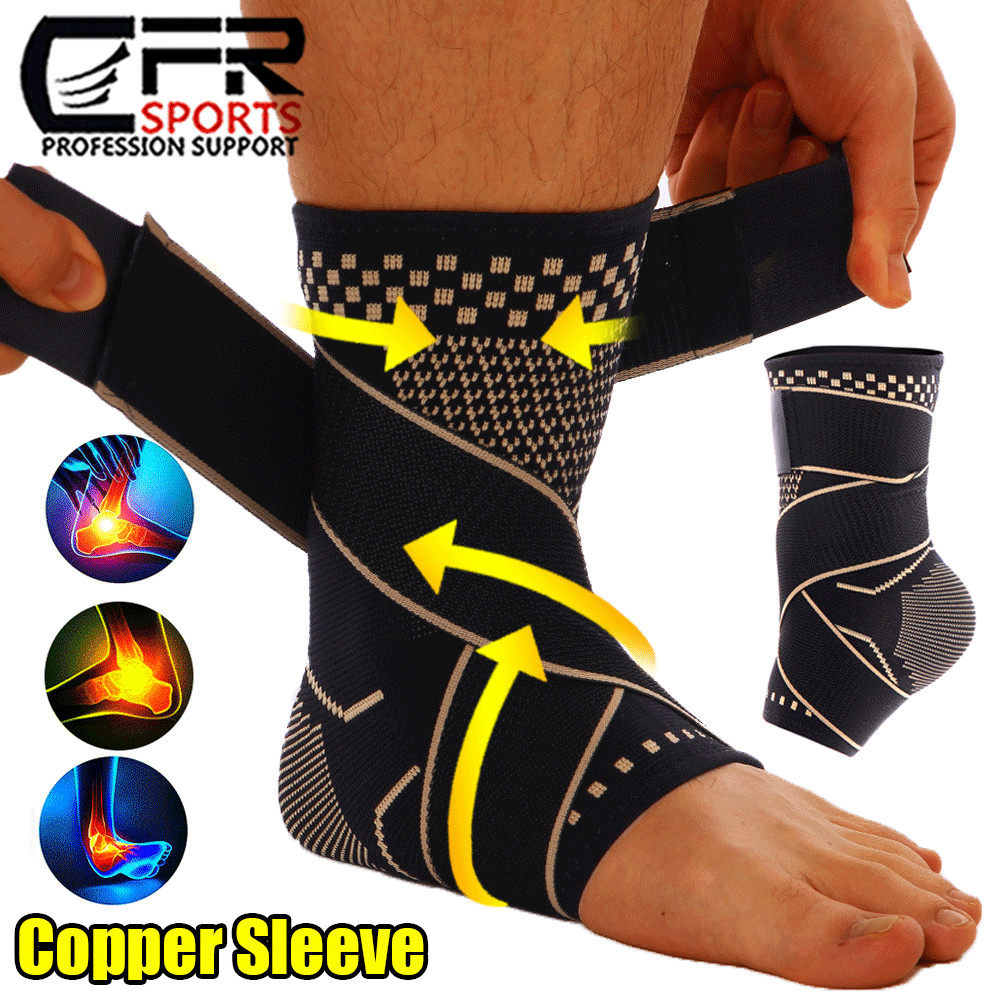 Copper Ankle Support Compression Sleeve Brace Foot Pain Relief Plantar Fasciitis