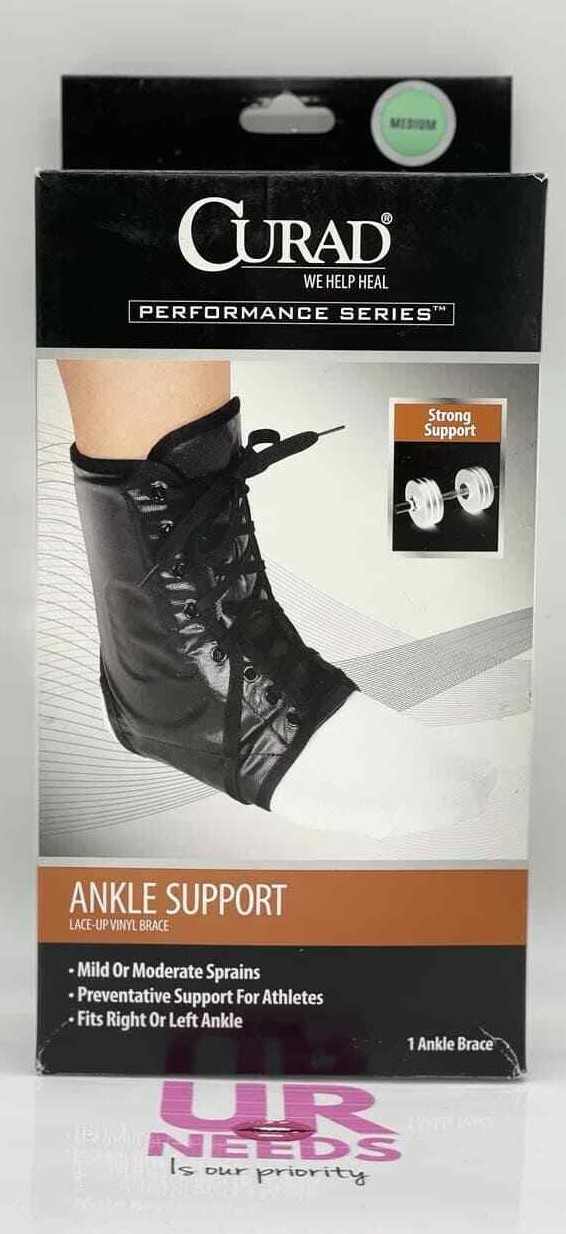 Curad Lace-Up Vinyl Ankle Brace Support, Black, 1 Each (Size M and L)